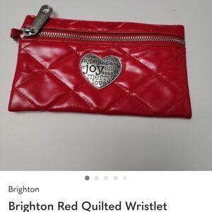 Brighton Red Quilted Zip Wristlet with Heart Medallion